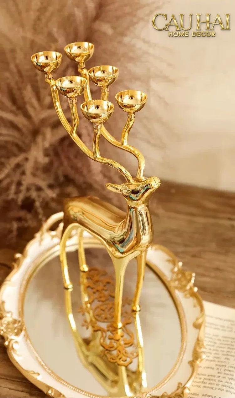 Đế Nến Hươu Lumière Du Cerf – Gilded Candle Holder Antler-CẬU HAI HOME DECOR