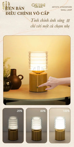Đèn Bàn Thuỷ Tinh Pin Sạc 3 Chế Độ Aurora Lantern Table Lamp 9x17.5-CẬU HAI HOME DECOR
