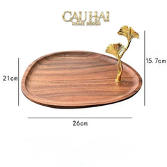 Đĩa 2 Tầng Gỗ Óc Chó Lá Ngân Hạnh - Ginkgo Walnut Deux Niveaux Étagère 26x29-SET CHÉN DĨA-CẬU HAI HOME DECOR