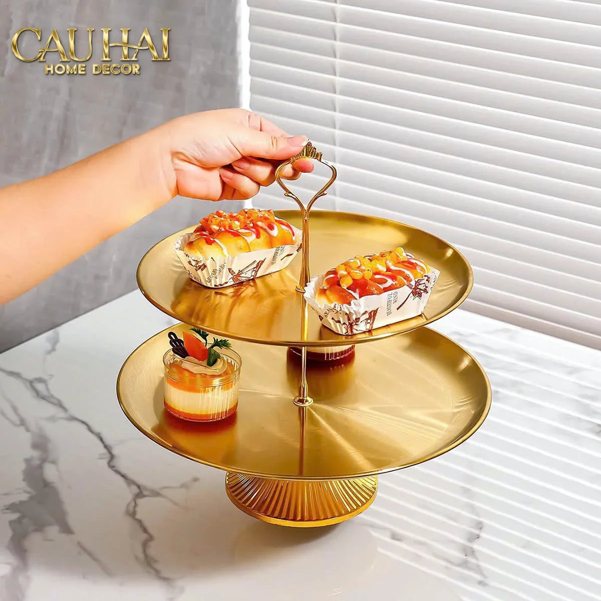 Đĩa 2 Tầng Kim Loại Éclat Lumière Étagère 2 Niveaux-SET CHÉN DĨA-CẬU HAI HOME DECOR