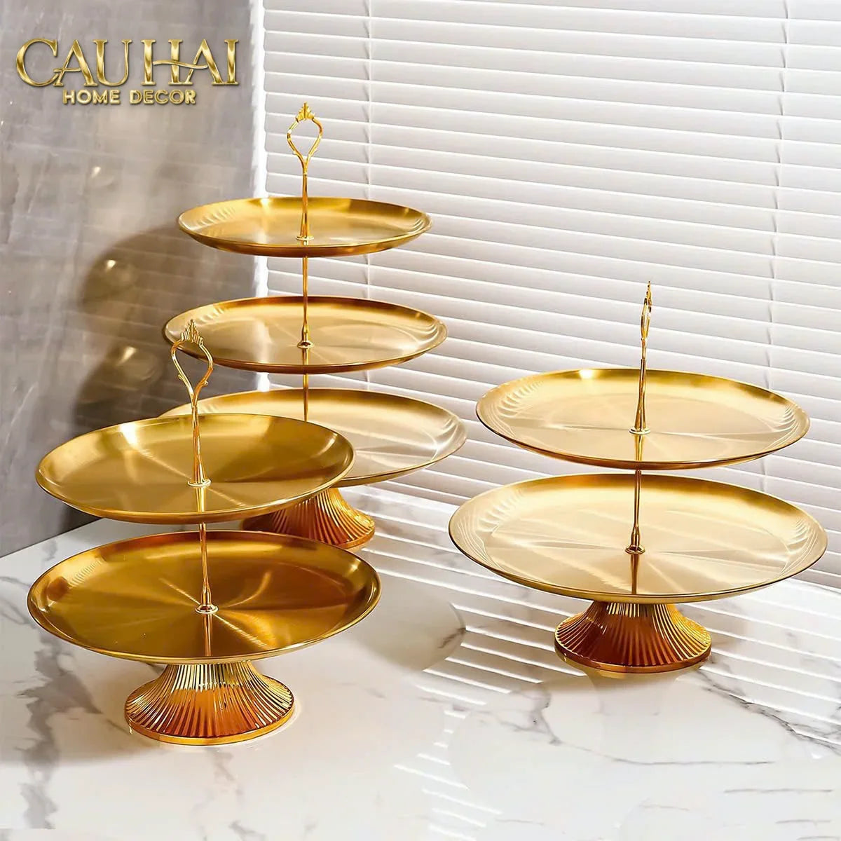 Đĩa 2 Tầng Kim Loại Éclat Lumière Étagère 2 Niveaux-SET CHÉN DĨA-CẬU HAI HOME DECOR