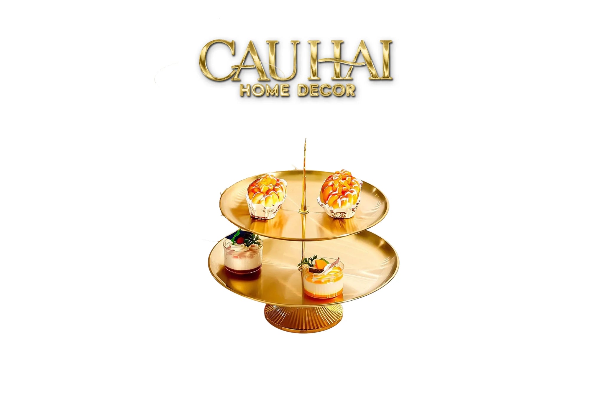 Đĩa 2 Tầng Kim Loại Éclat Lumière Étagère 2 Niveaux-SET CHÉN DĨA-CẬU HAI HOME DECOR