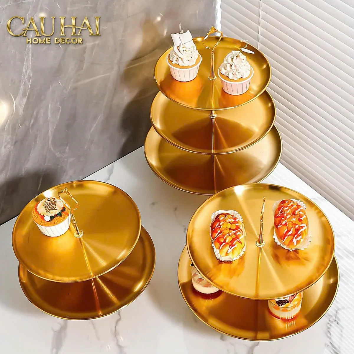 Đĩa 2 Tầng Kim Loại Éclat Lumière Étagère 2 Niveaux-SET CHÉN DĨA-Đối tác tại Trung Quốc theo từng đơn đặt hàng-CẬU HAI HOME DECOR