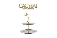 Đĩa 2 Tầng Platinum Elysian Golden Branch Canary Harmony - Étagère 2 Niveaux 26x30-CẬU HAI HOME DECOR