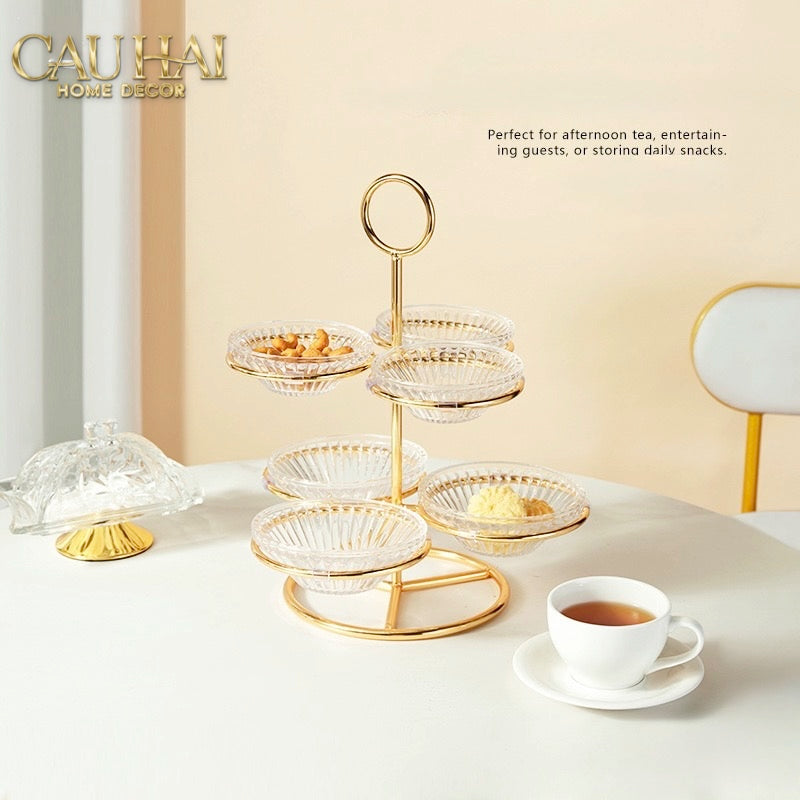Đĩa Bánh 2 Tầng 6 Ngăn Cristalleries Le Couronne D'Or 33*28-Đĩa bánh tầng-CẬU HAI HOME DECOR-CẬU HAI HOME DECOR