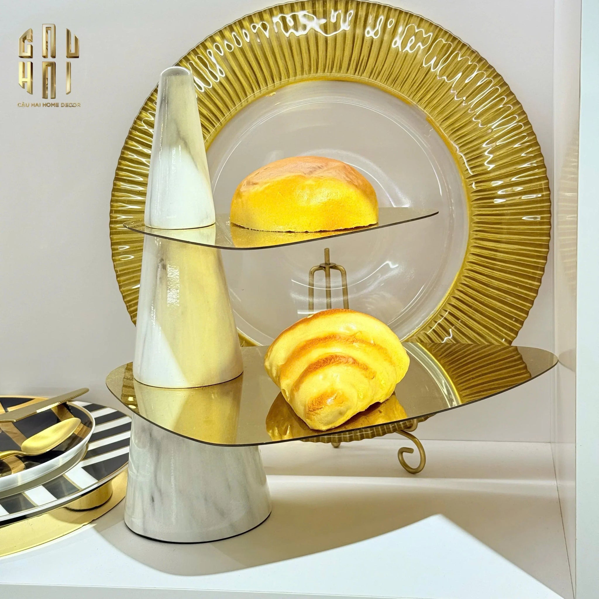 Đĩa Bánh 2 Tầng Marble Maxim Étagère Deux Niveaux H32-SET CHÉN DĨA-CẬU HAI HOME DECOR