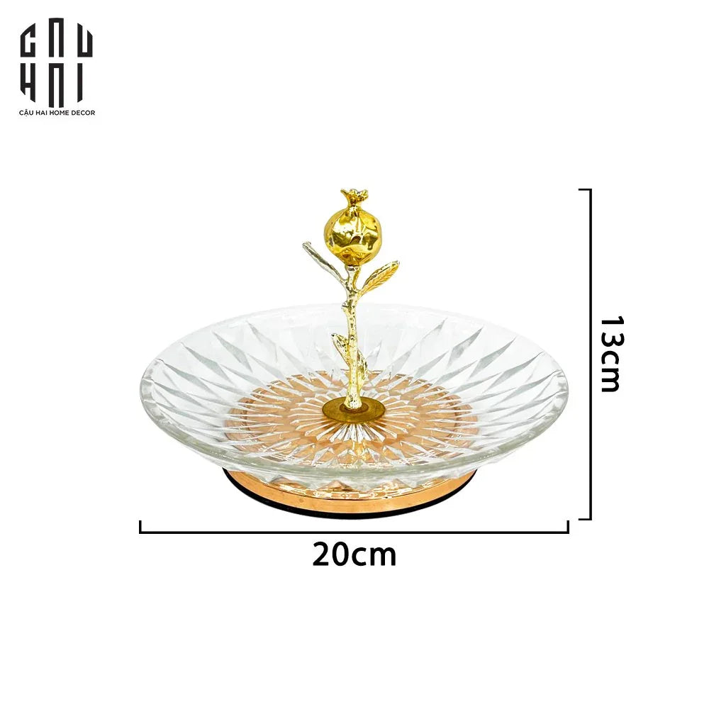 Đĩa Trái Cây Trái Lựu Thuỷ Tinh Blooming Ss25-Hoa Lụa-CẬU HAI HOME DECOR
