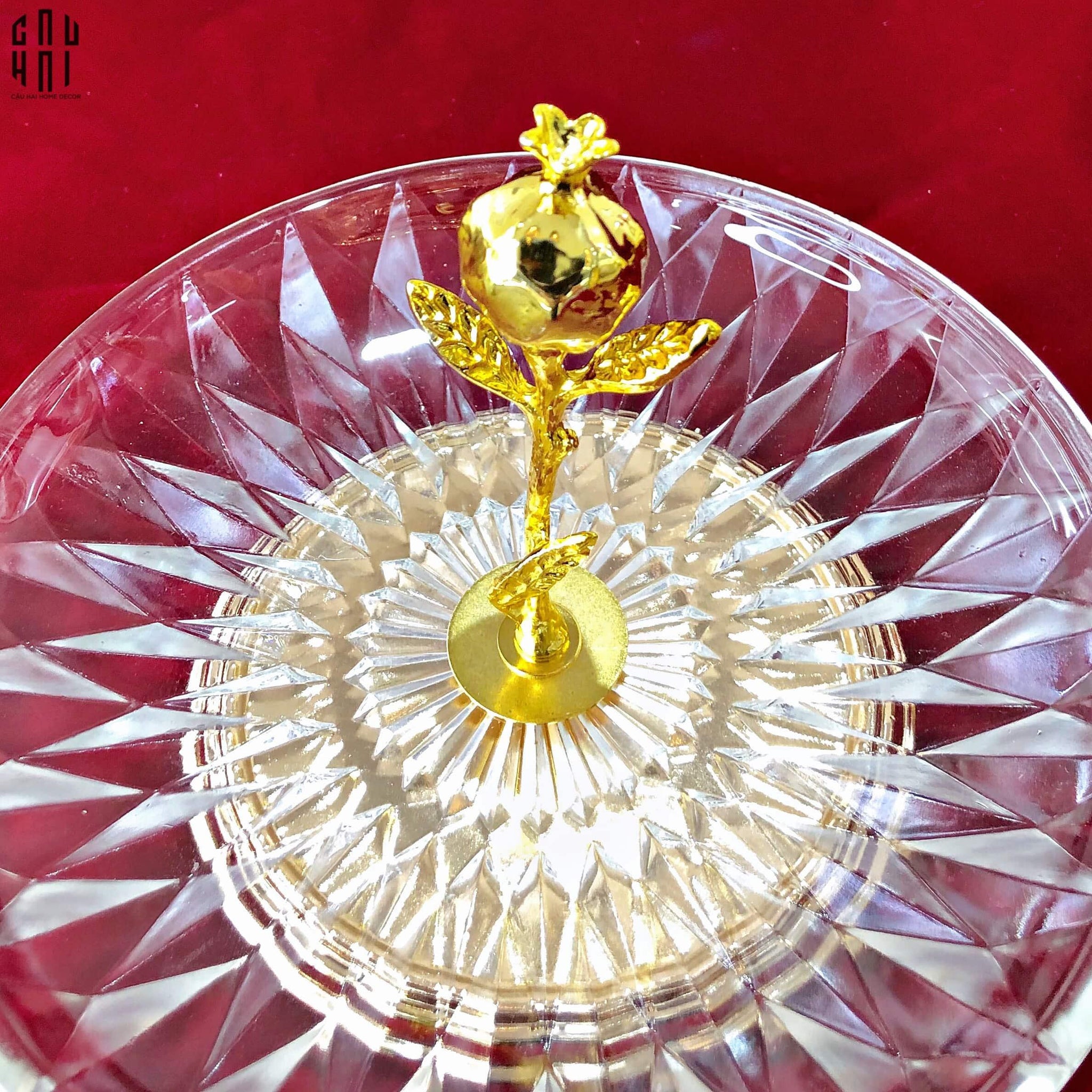 Đĩa Trái Cây Trái Lựu Thuỷ Tinh Blooming Ss25-Hoa Lụa-CẬU HAI HOME DECOR