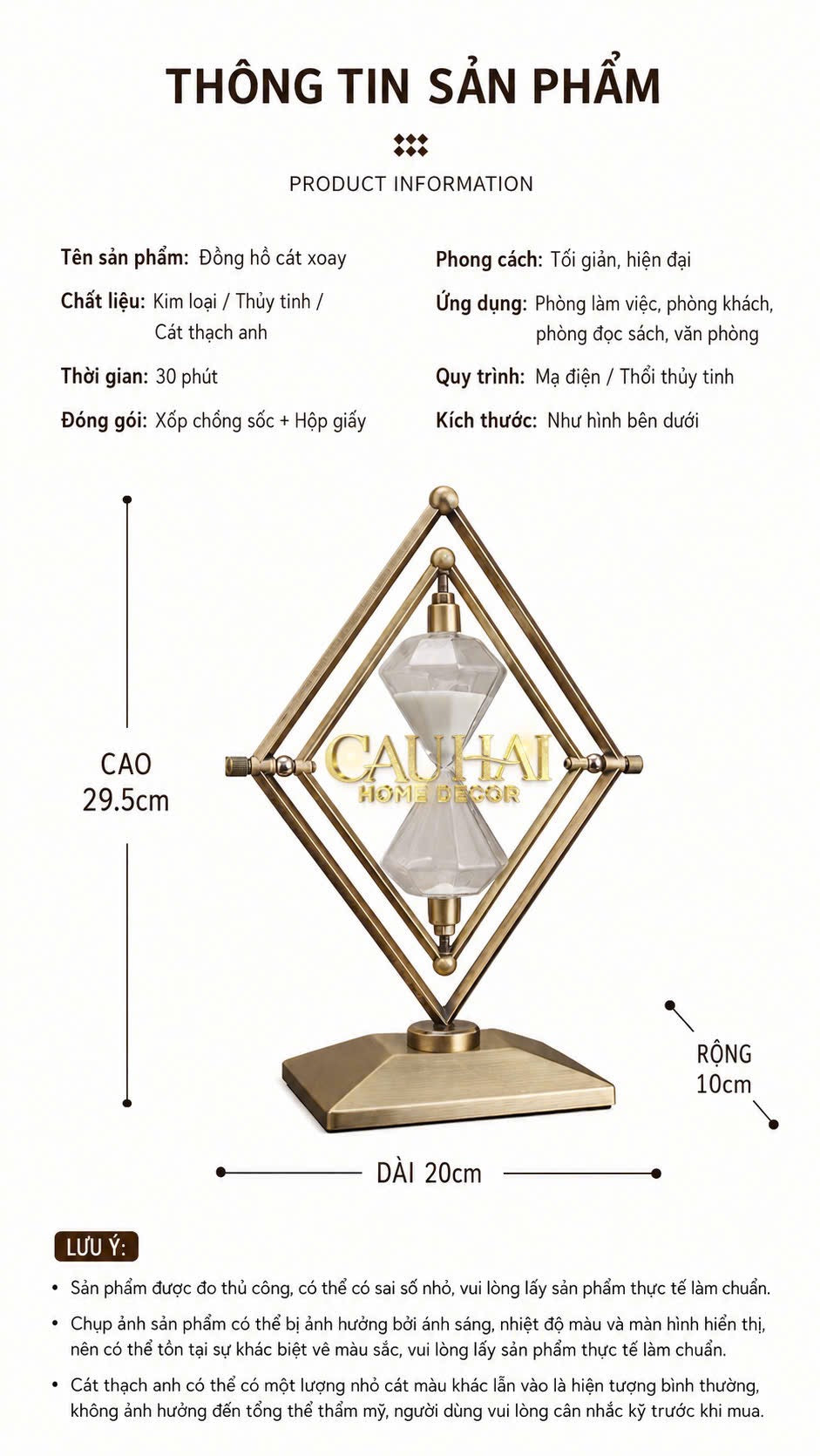 Đồng Hồ Cát Temps Diamant Gildded Mordern 30*20*10-Đồng hồ Cát-CẬU HAI HOME DECOR-CẬU HAI HOME DECOR