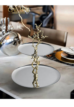 Elysian Couture - Đĩa 2 Tầng Platinum Elysian Branch Étagère 28x35-Đĩa Trái Cây-CẬU HAI HOME DECOR