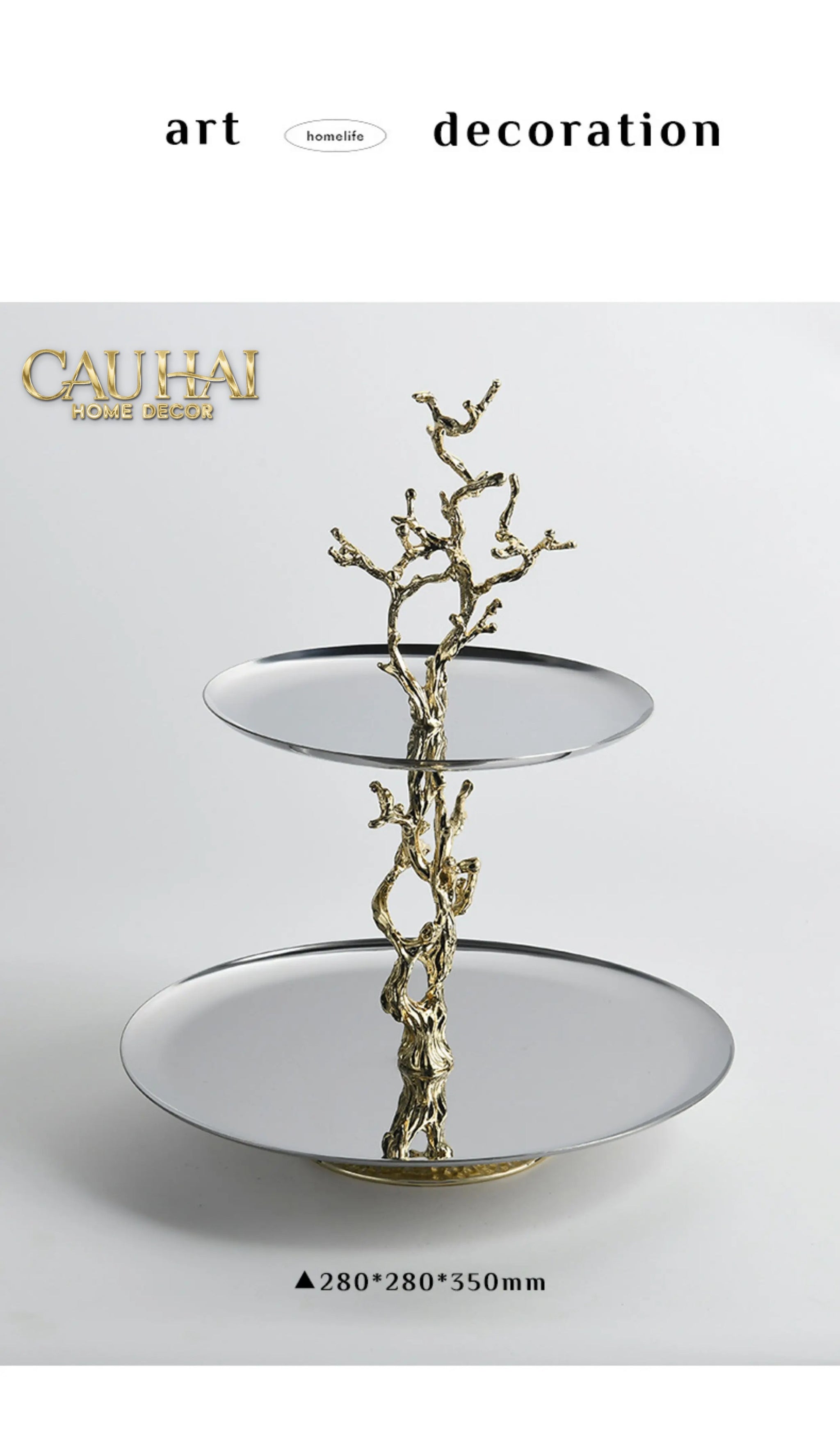 Elysian Couture - Đĩa 2 Tầng Platinum Elysian Branch Étagère 28x35-Đĩa Trái Cây-CẬU HAI HOME DECOR