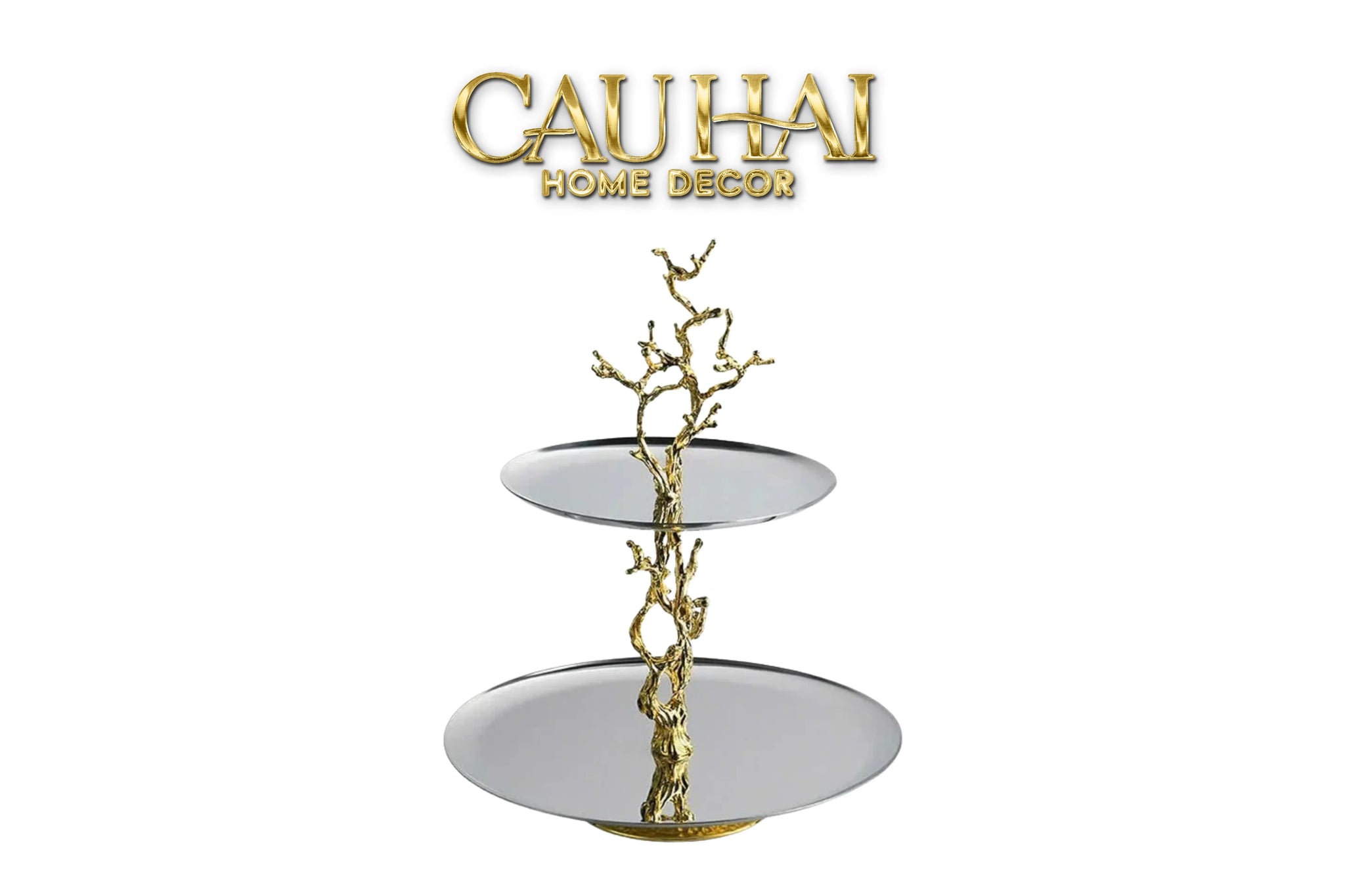 Elysian Couture - Đĩa 2 Tầng Platinum Elysian Branch Étagère 28x35-Đĩa Trái Cây-CẬU HAI HOME DECOR