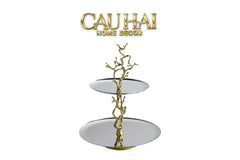 Elysian Couture - Đĩa 2 Tầng Platinum Elysian Branch Étagère 28x35-Đĩa Trái Cây-CẬU HAI HOME DECOR