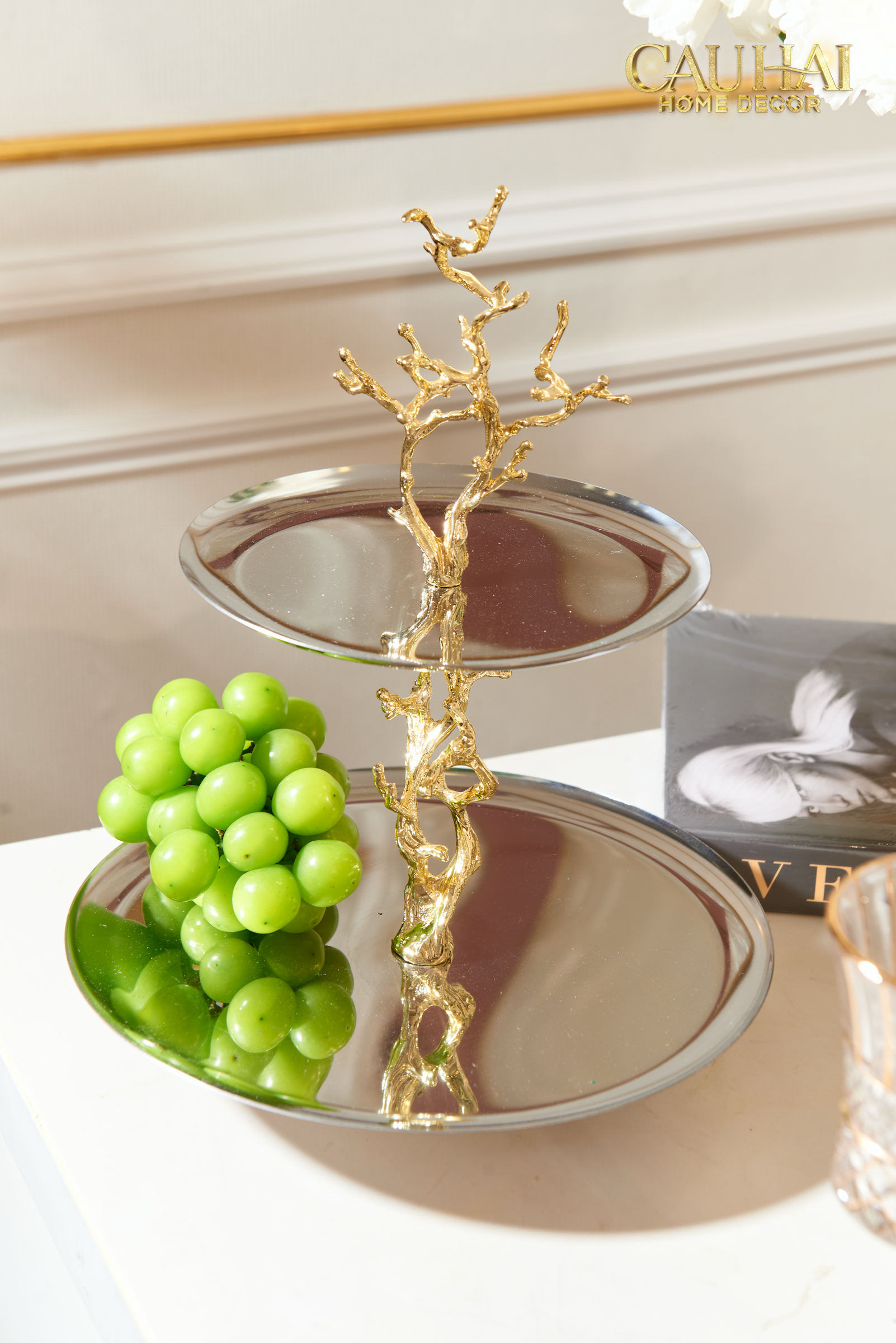 Elysian Couture - Đĩa 2 Tầng Platinum Elysian Branch Étagère 28x35-Đĩa Trái Cây-CẬU HAI HOME DECOR