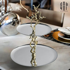 Elysian Couture - Đĩa 2 Tầng Platinum Elysian Branch Étagère 28x35-Đĩa Trái Cây-CẬU HAI HOME DECOR