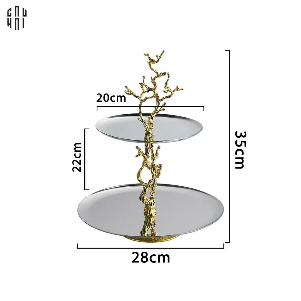 Elysian Couture - Đĩa 2 Tầng Platinum Elysian Branch Étagère 28x35-Đĩa Trái Cây-CẬU HAI HOME DECOR