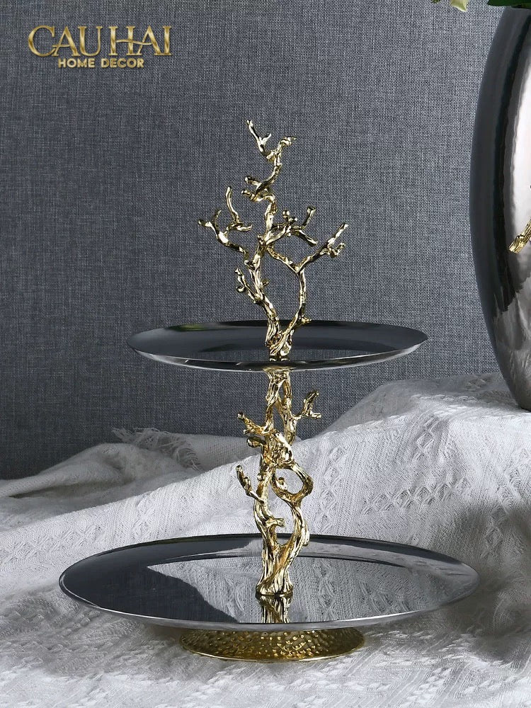 Elysian Couture - Đĩa 2 Tầng Platinum Elysian Branch Étagère 28x35-Đĩa Trái Cây-CẬU HAI HOME DECOR