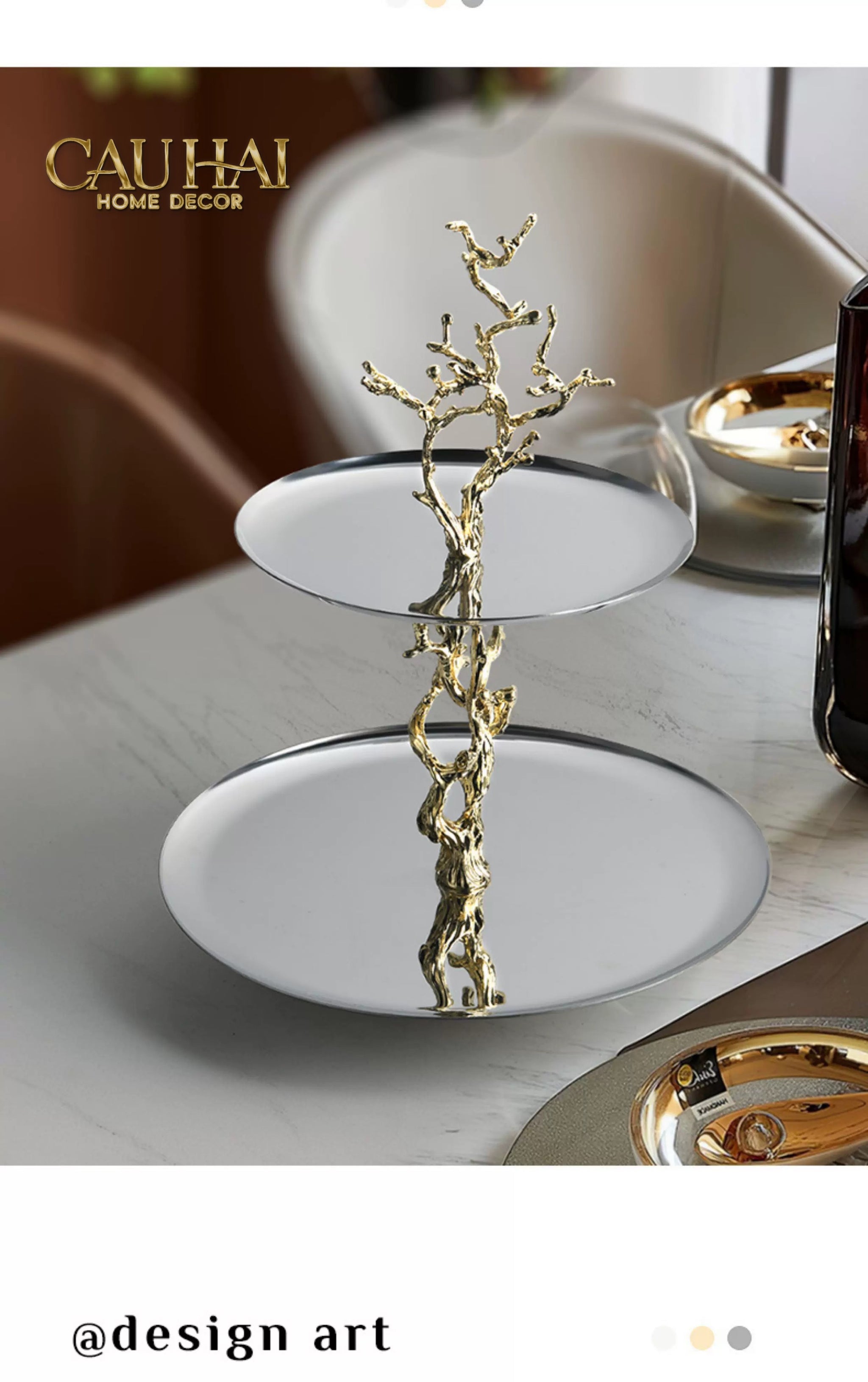 Elysian Couture - Đĩa 2 Tầng Platinum Elysian Branch Étagère 28x35-Đĩa Trái Cây-CẬU HAI HOME DECOR