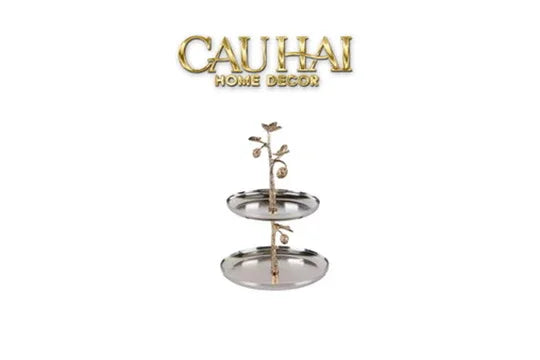 Elysian Couture - Đĩa 2 Tầng Platinum Elysian Golden Divine Olive Branch 17x24-CẬU HAI HOME DECOR