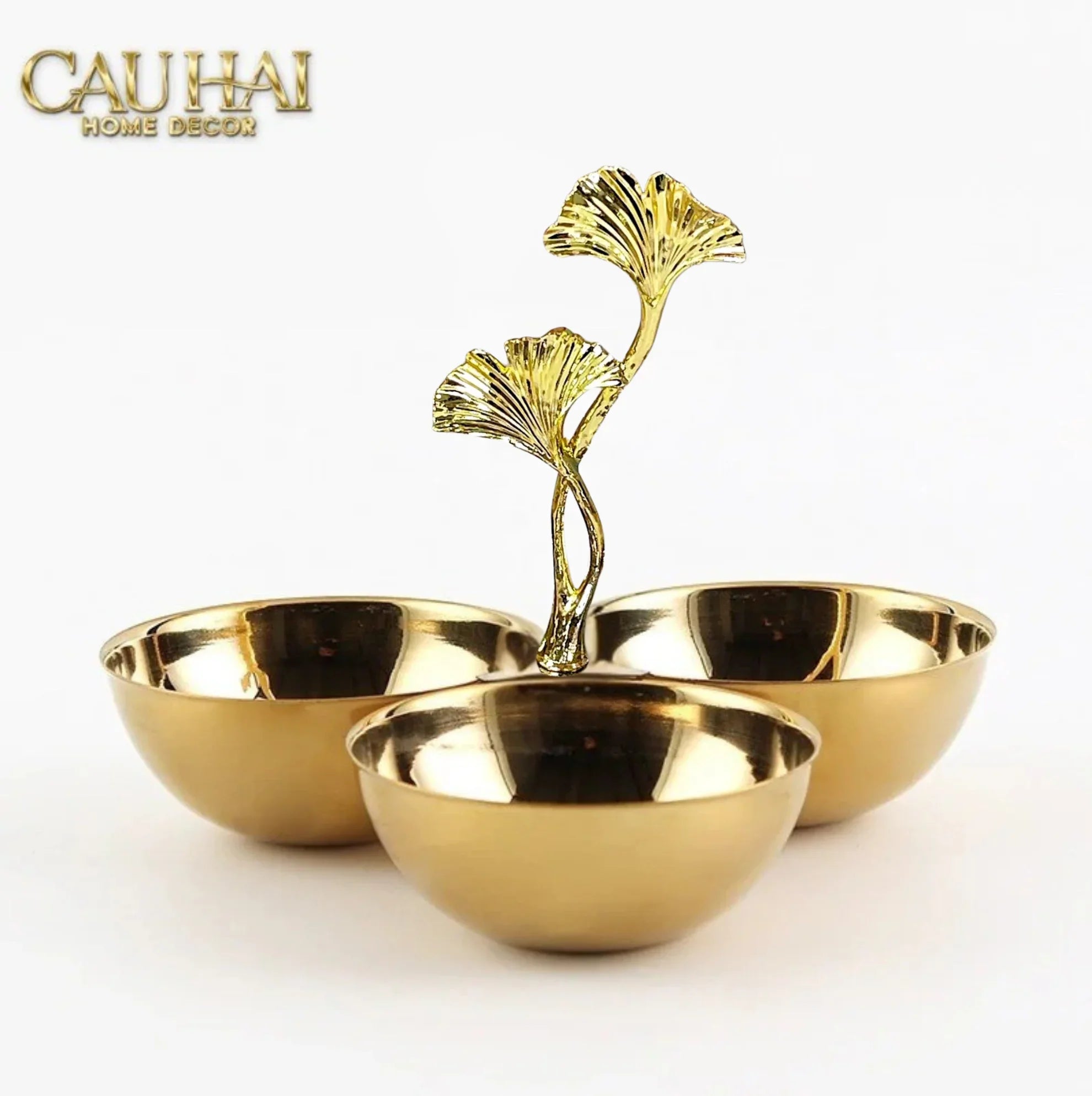 Elysian Couture - Đĩa Trái Cây 3 Ngăn Triptyque Golden Branch Ginkgo Trois Éclat-Đĩa Trái Cây-CẬU HAI HOME DECOR
