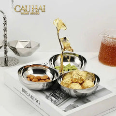 Elysian Couture - Đĩa Trái Cây 3 Ngăn Triptyque Golden Branch Ginkgo Trois Éclat-Đĩa Trái Cây-CẬU HAI HOME DECOR