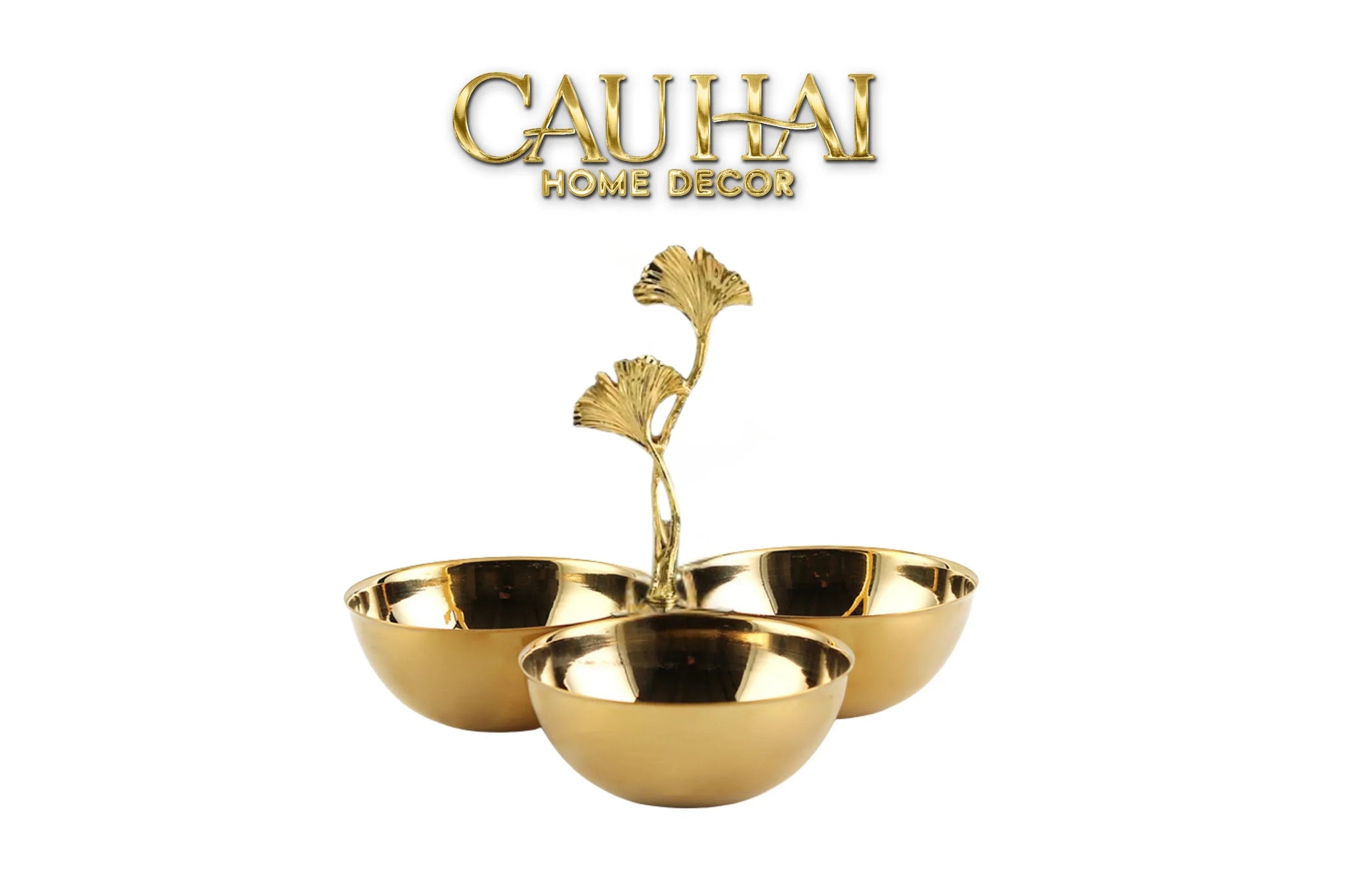 Elysian Couture - Đĩa Trái Cây 3 Ngăn Triptyque Golden Branch Ginkgo Trois Éclat-Đĩa Trái Cây-CẬU HAI HOME DECOR
