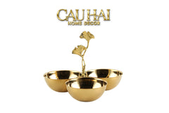 Elysian Couture - Đĩa Trái Cây 3 Ngăn Triptyque Golden Branch Ginkgo Trois Éclat-Đĩa Trái Cây-CẬU HAI HOME DECOR