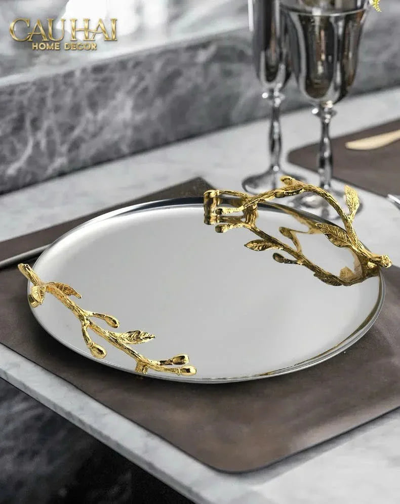 Elysian Couture - Khay Tròn Đĩa Trái Cây Platinum Branche D’Olivier Ronde D28-KHAY TRANG TRÍ-CẬU HAI HOME DECOR