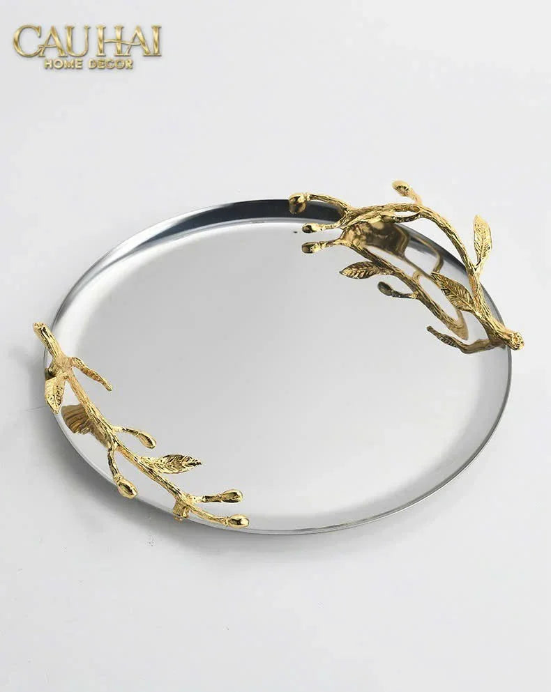 Elysian Couture - Khay Tròn Đĩa Trái Cây Platinum Branche D’Olivier Ronde D28-KHAY TRANG TRÍ-CẬU HAI HOME DECOR