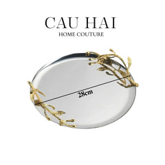 Elysian Couture - Khay Tròn Đĩa Trái Cây Platinum Branche D’Olivier Ronde D28-KHAY TRANG TRÍ-CẬU HAI HOME DECOR
