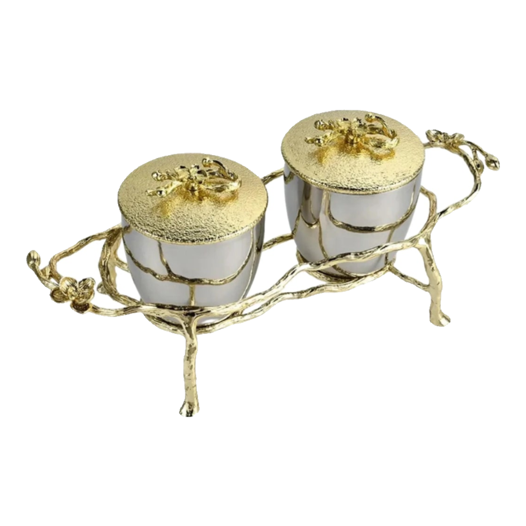 Elysian Couture - Lọ Kẹo Chân Đồng - Brasson Platinum Jar.- Les Fleurs 12x12x28-LY THỦY TINH-Đối tác tại Trung Quốc theo từng đơn đặt hàng-CẬU HAI HOME DECOR