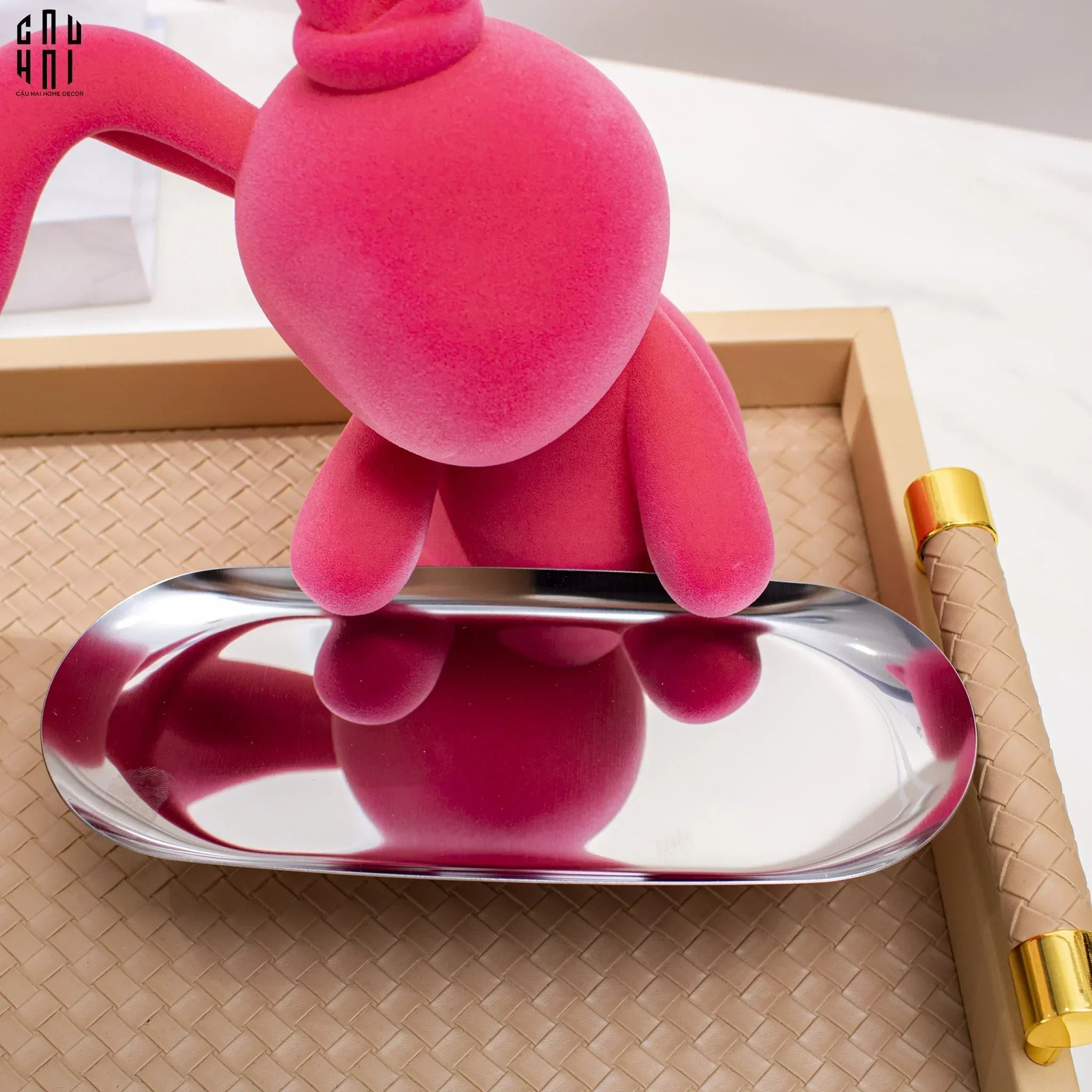 Elysian Couture - Tượng Thỏ Nhung - Figurine Lapin Pink Velour Maison H30-TƯỢNG TRANG TRÍ-CẬU HAI HOME DECOR