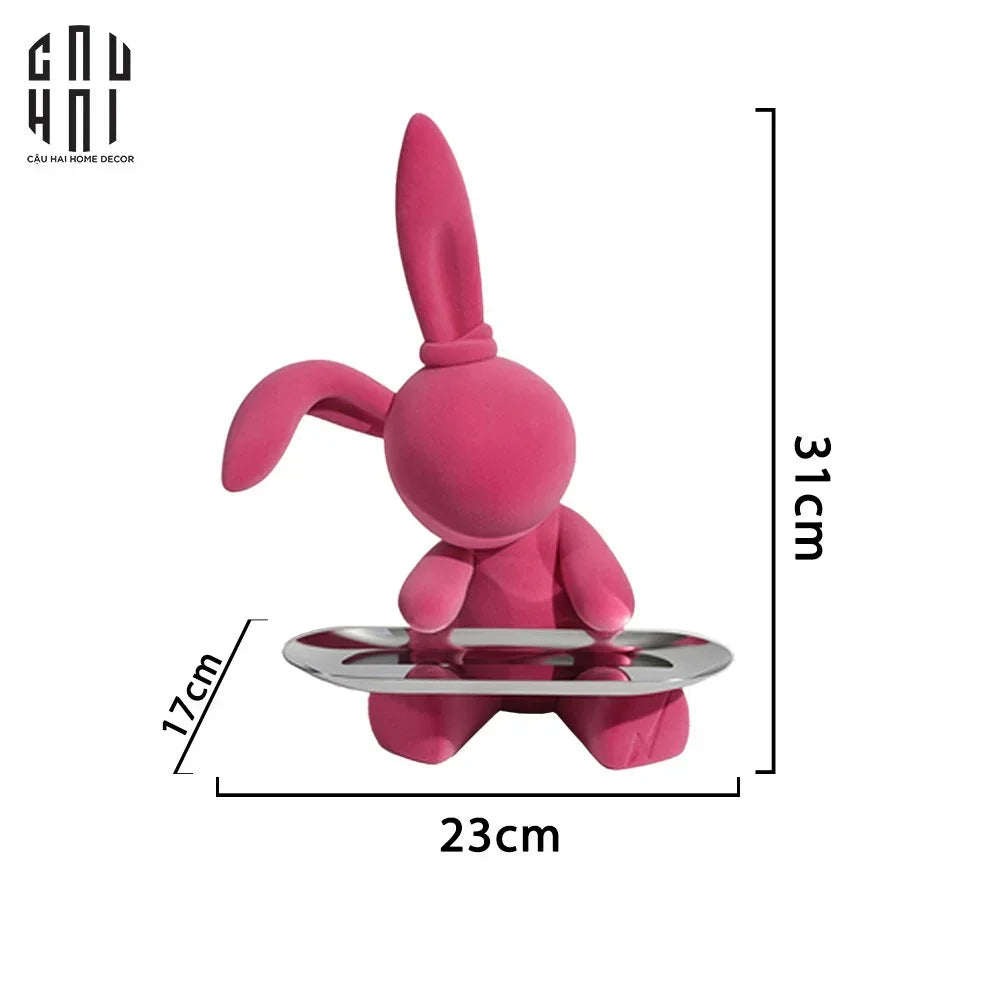 Elysian Couture - Tượng Thỏ Nhung - Figurine Lapin Pink Velour Maison H30-TƯỢNG TRANG TRÍ-CẬU HAI HOME DECOR