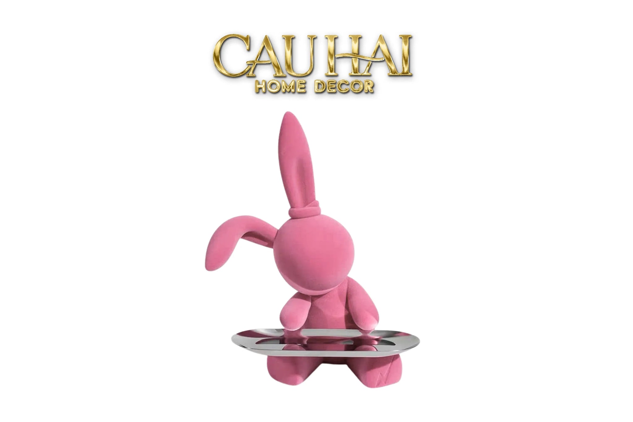 Elysian Couture - Tượng Thỏ Nhung - Figurine Lapin Pink Velour Maison H30-TƯỢNG TRANG TRÍ-CẬU HAI HOME DECOR