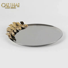 Elysian - Đĩa Trái Cây Khay Tròn Platinum Olive Branch Disk D28-KHAY TRANG TRÍ-CẬU HAI HOME DECOR