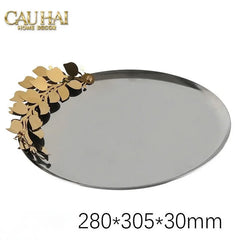 Elysian - Đĩa Trái Cây Khay Tròn Platinum Olive Branch Disk D28-KHAY TRANG TRÍ-CẬU HAI HOME DECOR