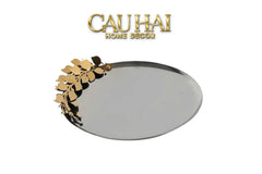 Elysian - Đĩa Trái Cây Khay Tròn Platinum Olive Branch Disk D28-KHAY TRANG TRÍ-CẬU HAI HOME DECOR
