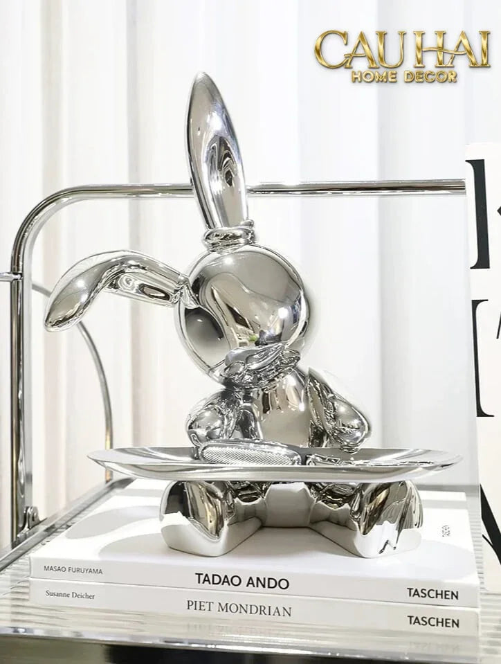Elysian Fw25 - Tượng Thỏ Figurine Platinum Lapin Minimalisme Chic-CẬU HAI HOME DECOR