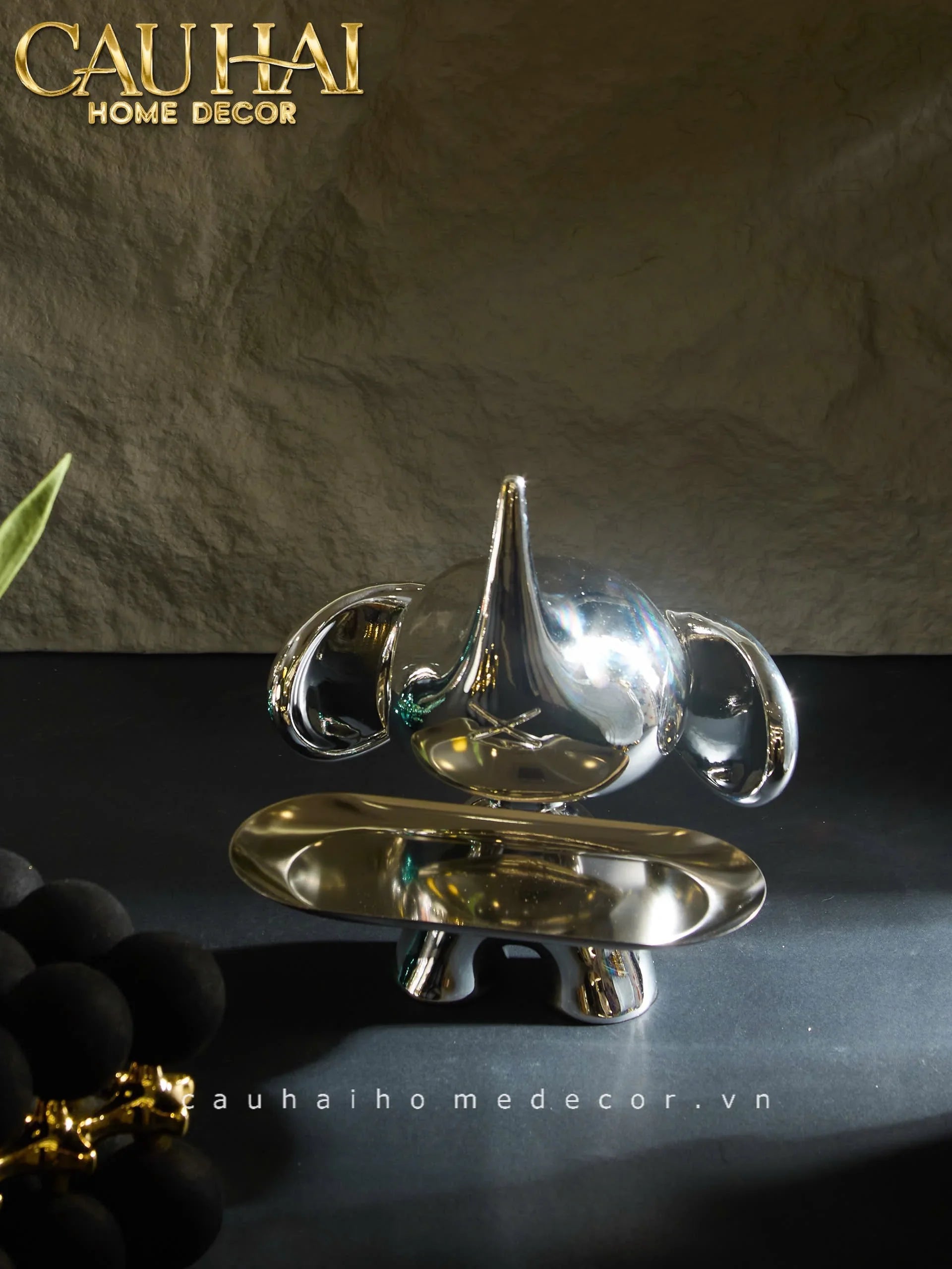 Elysian Fw25 - Tượng Voi Figurine Platinum Astro Elephas H27-TƯỢNG TRANG TRÍ-CẬU HAI HOME DECOR
