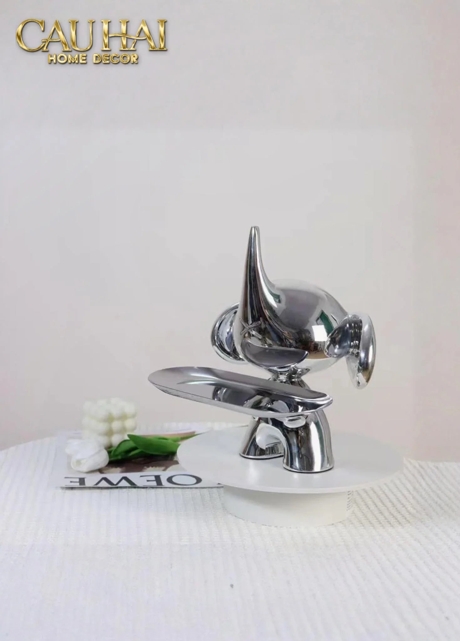 Elysian Fw25 - Tượng Voi Figurine Platinum Astro Elephas H27-TƯỢNG TRANG TRÍ-CẬU HAI HOME DECOR