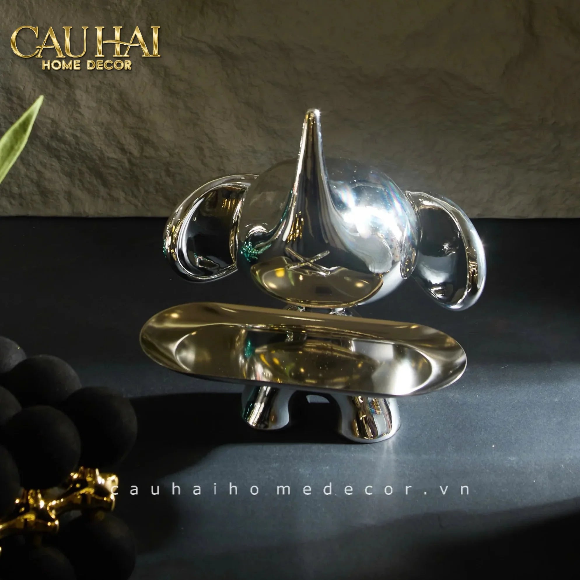 Elysian Fw25 - Tượng Voi Figurine Platinum Astro Elephas H27-TƯỢNG TRANG TRÍ-CẬU HAI HOME DECOR