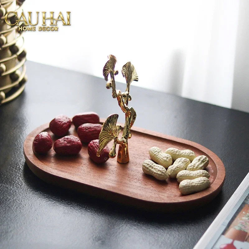 Elysian - Khay Gỗ Óc Chó Lá Ngân Hạnh Ginkgo Premium Walnut Trays 15x25-KHAY TRANG TRÍ-CẬU HAI HOME DECOR