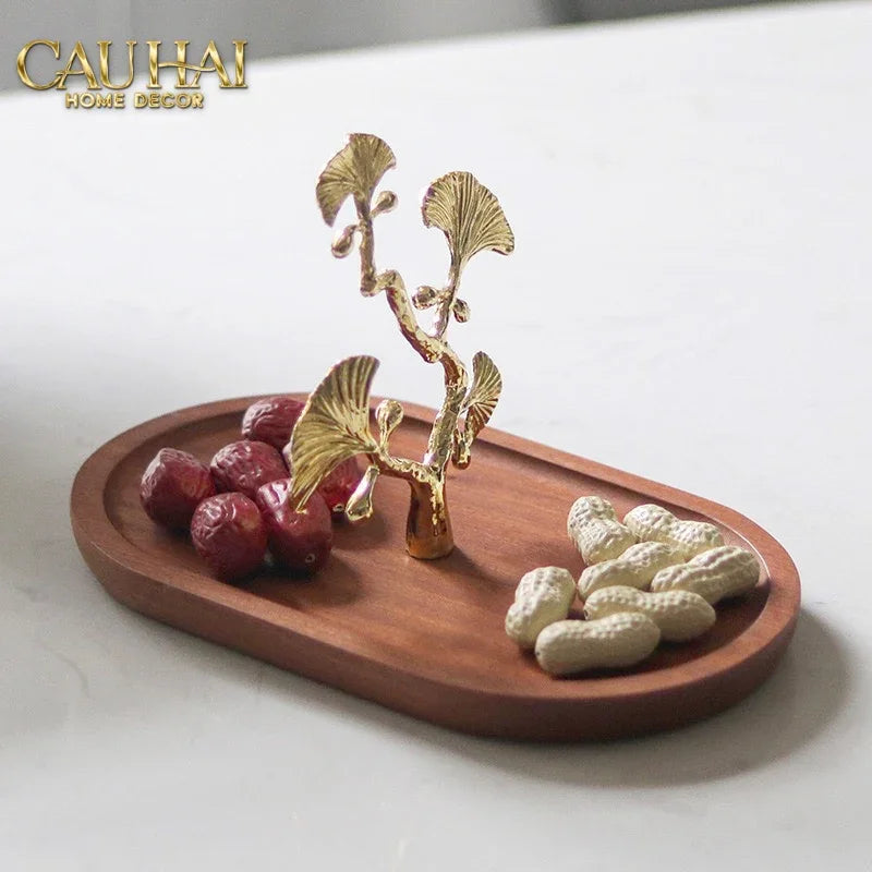 Elysian - Khay Gỗ Óc Chó Lá Ngân Hạnh Ginkgo Premium Walnut Trays 15x25-KHAY TRANG TRÍ-CẬU HAI HOME DECOR