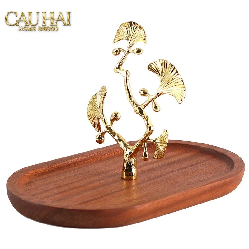 Elysian - Khay Gỗ Óc Chó Lá Ngân Hạnh Ginkgo Premium Walnut Trays 15x25-KHAY TRANG TRÍ-CẬU HAI HOME DECOR