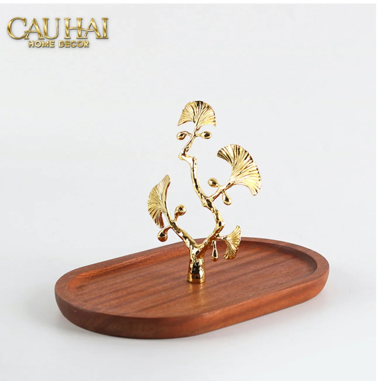 Elysian - Khay Gỗ Óc Chó Lá Ngân Hạnh Ginkgo Premium Walnut Trays 15x25-KHAY TRANG TRÍ-CẬU HAI HOME DECOR