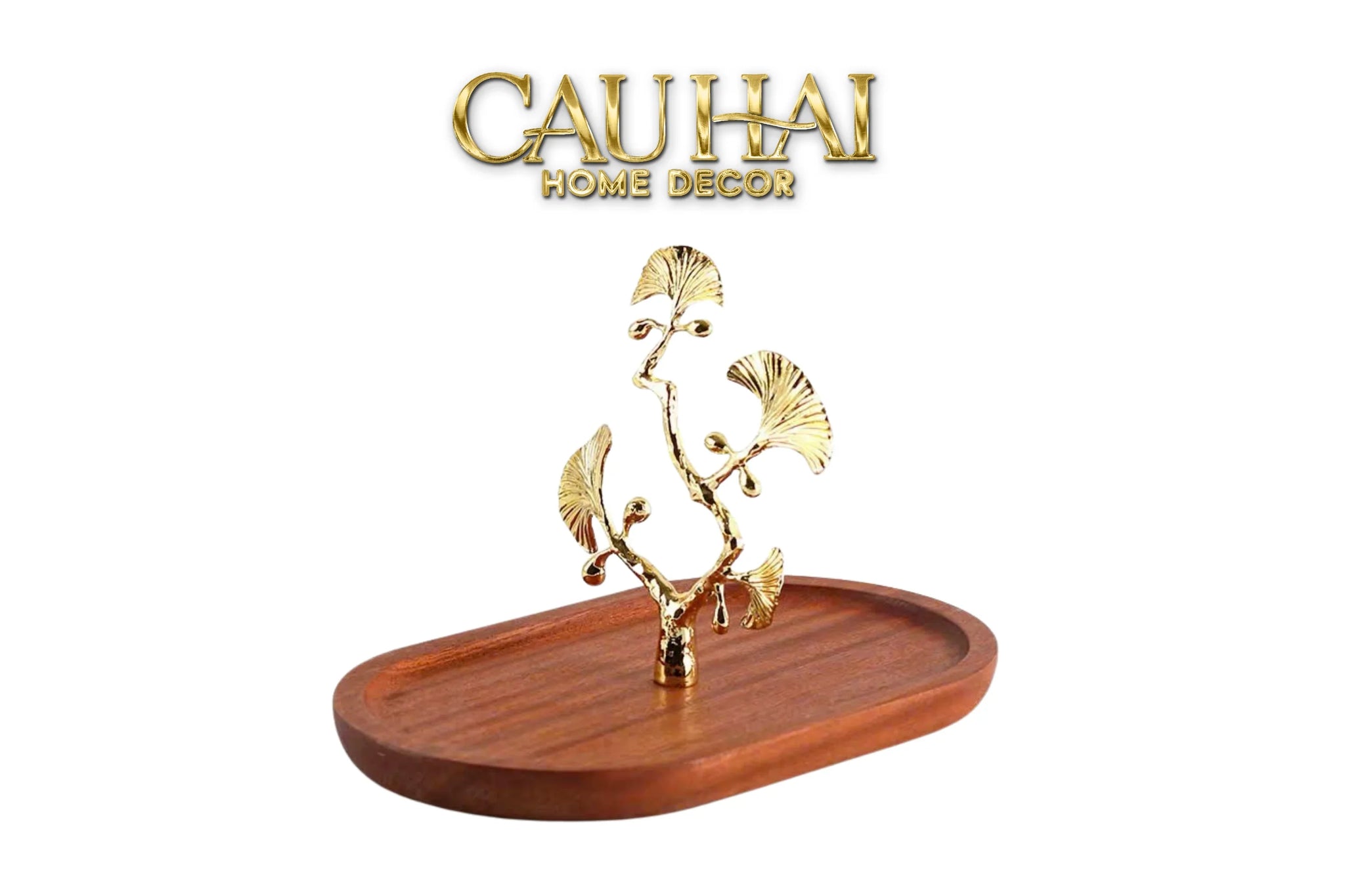 Elysian - Khay Gỗ Óc Chó Lá Ngân Hạnh Ginkgo Premium Walnut Trays 15x25-KHAY TRANG TRÍ-CẬU HAI HOME DECOR