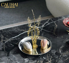 Elysian - Khay Tròn Đĩa Trái Cây Platinum Métallique Golden Eucalyptus Branch D30-KHAY TRANG TRÍ-CẬU HAI HOME DECOR