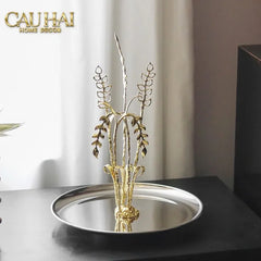 Elysian - Khay Tròn Đĩa Trái Cây Platinum Métallique Golden Eucalyptus Branch D30-KHAY TRANG TRÍ-CẬU HAI HOME DECOR