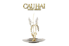 Elysian - Khay Tròn Đĩa Trái Cây Platinum Métallique Golden Eucalyptus Branch D30-KHAY TRANG TRÍ-CẬU HAI HOME DECOR
