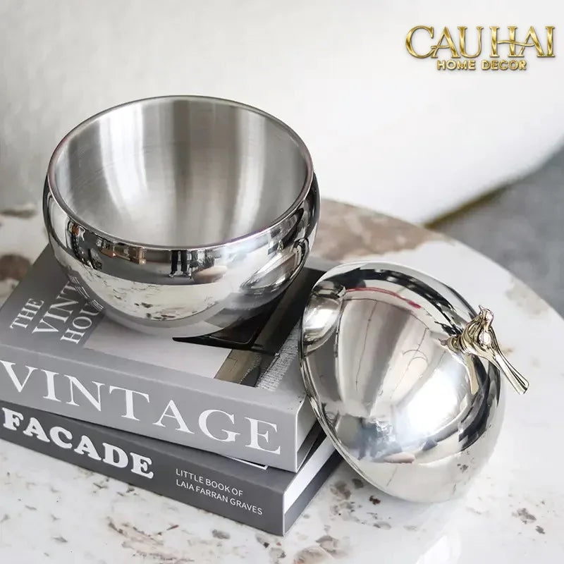 Elysian - Lọ Kẹo Hộp Lưu Trữ Hình Cầu Platinum Gilded Aviary Sphere-LY THỦY TINH-CẬU HAI HOME DECOR